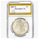 1887-O Morgan Silver Dollar PGA MS64+ PL