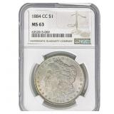 1884-CC Morgan Silver Dollar NGC MS63