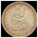 1854 Arrows Seated Liberty Quarter CLOSELY UNCIRCU