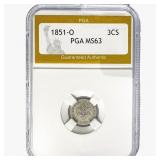 1851-O Silver Three Cent PGA MS63