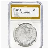 1881-S Morgan Silver Dollar PGA MS65