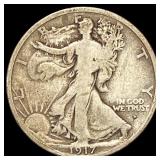 1917-D Obv Walking Liberty Half Dollar NICELY CIRC