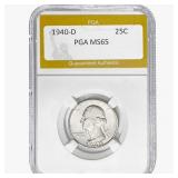 1940-D Washington Silver Quarter PGA MS65