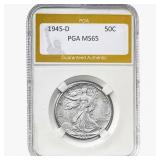 1945-D Walking Liberty Half Dollar PGA MS65