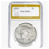 1921 Silver Peace Dollar PGA MS63