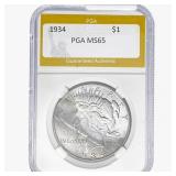 1934 Silver Peace Dollar PGA MS65