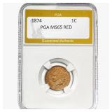 1874 Indian Head Cent PGA MS65 RED