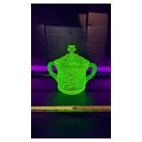 URANIUM GLASS LIDDED CONTAINER