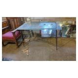 VINTAGE GLASS TOP TABLE 27" TALL X 48" X 30"