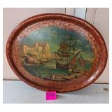 lg. serving tray w/ship decor