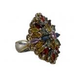 Sterling 4.59 CTTW MultiColor Sapphire Cluster