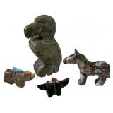 4 Native American Carved Stone Animal Fetishï¿½s