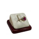 14k Yellow Gold Ruby & Diamond Ladies Ring