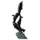 Stunning 2Ft 5 Jumping Dolphins Bronze Statue