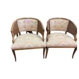 Pair of Upholstered and Cane Barrel-Back Chairs