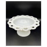 Vintage  Open Lace Pedestal Milk Glass Bowl