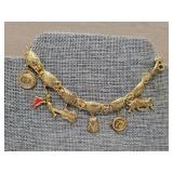 Damascene Gold/Silvertone 6 Charm Bracelet