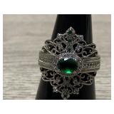 .925 Emerald Marqusite Ring