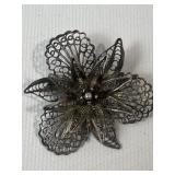 Antique Sterling Filigree Flower Brooch