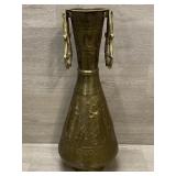 Etched Brass Vase Egyptian Themed 17.5" Tall