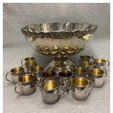 Vintage Towle Silver Plated Punch Bowl W/14 cups