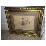 FRAMED 19TH C. FRENCH DRAWING MAN ON HORSE