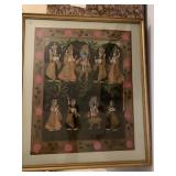 INDIAN PAINTING ON FABRIC: KRISHNA & WOMEN -