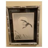 FRAMED UNSIGNED JAPANESE WOODBLOCK " FLYING CRANE