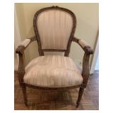 ANTIQUE CARVED WOOD ARM CHAIR W/ STAINED