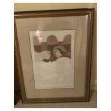 FRAMED ALVAREZ EMBOSSED COLOR PRINT " BOUQUET "