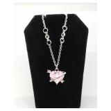 Pink Stone and Diamond Heart Pendant with Chain