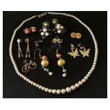 Earring Set (10) & Pearl Necklace