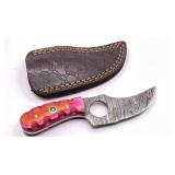 Damascus Knife w/Leather Sheath