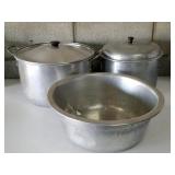 Stockpots with lids and large aluminum bowl