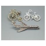 Embellished Bicycles & Airplane Brooches