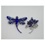 Beautiful Blue Dragon Fly and Floral Brooch