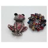 Muliti Colored Stone Wreath/Pink Frog Brooches