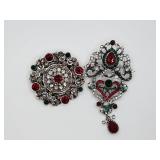 Diamond, Ruby and Emerald Brooches