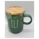 NEW Rae Dunn Green "Elf" Mug with lid/coaster