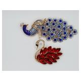 Embellished Peacock and Swan Brooches