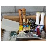 Kitchen Lot-Tupperware, Shakers, Sifter, Silverwar