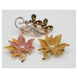 Beautiful Fall Leaf and Amber and Diamond Brooch