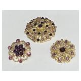 Gold Brooches w/Purple Diamonds (3)