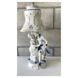 Vtg. Blue & White Victorian Couple Lamp