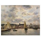 G. Dillens Sailboats at Port Oil on Canvas Paintin