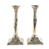 Pair of J Parkes & Co Silver Plate Column Candlest