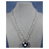 Blue Austrian Crystal Heart Necklace S.S Clasp