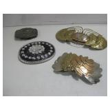 Four Belt Buckles Costume Jewelry 7" Widest