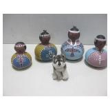 Four Painted Gourds Stuffed Dog See Info