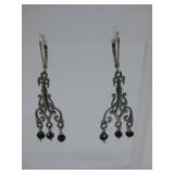 Vtg S.S. Jet Black Glass Earrings